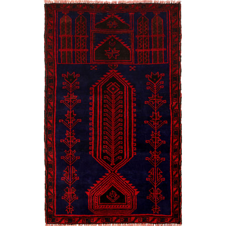 Baluchi Rug Handmade Blue Prayer Design 3x5 ft