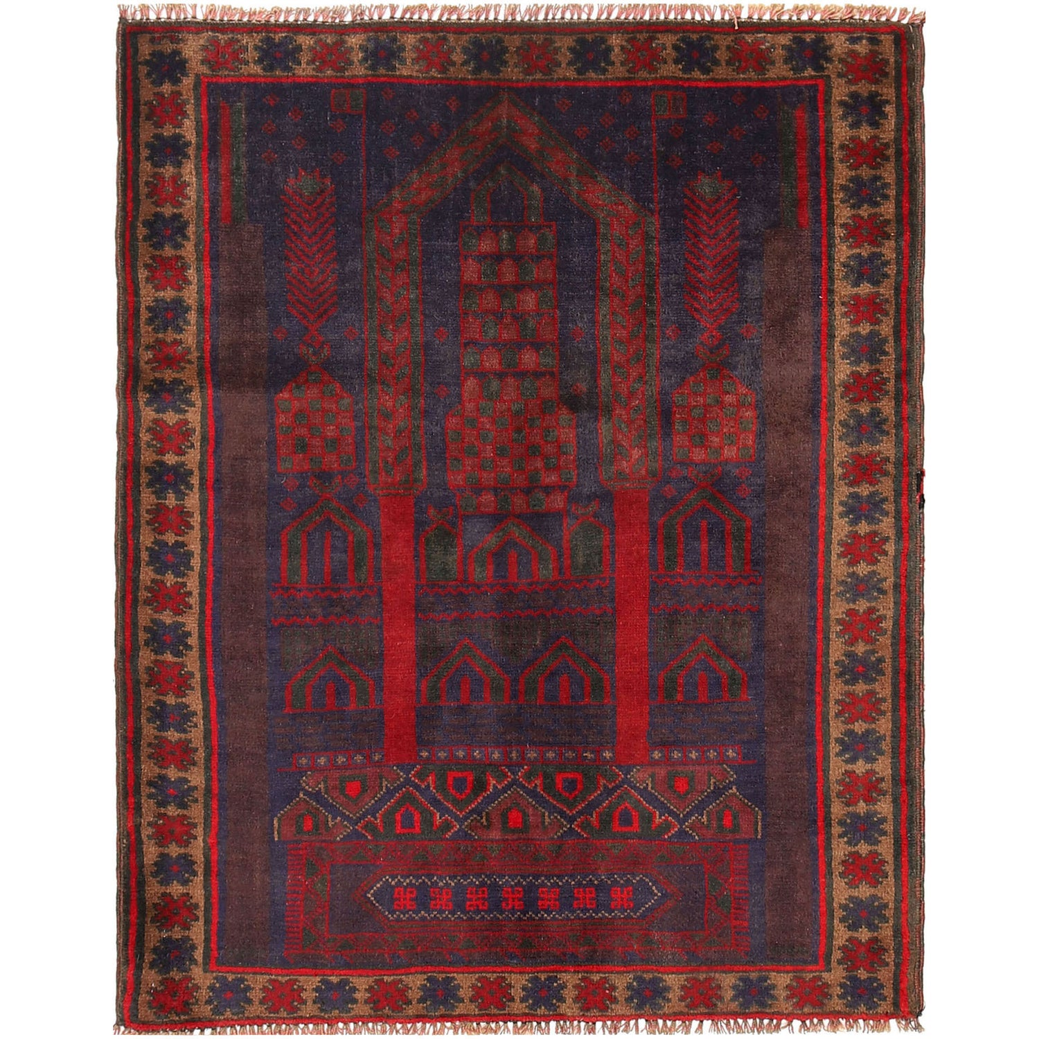 Baluchi Rug Handmade Multi Prayer Design 2x4 ft