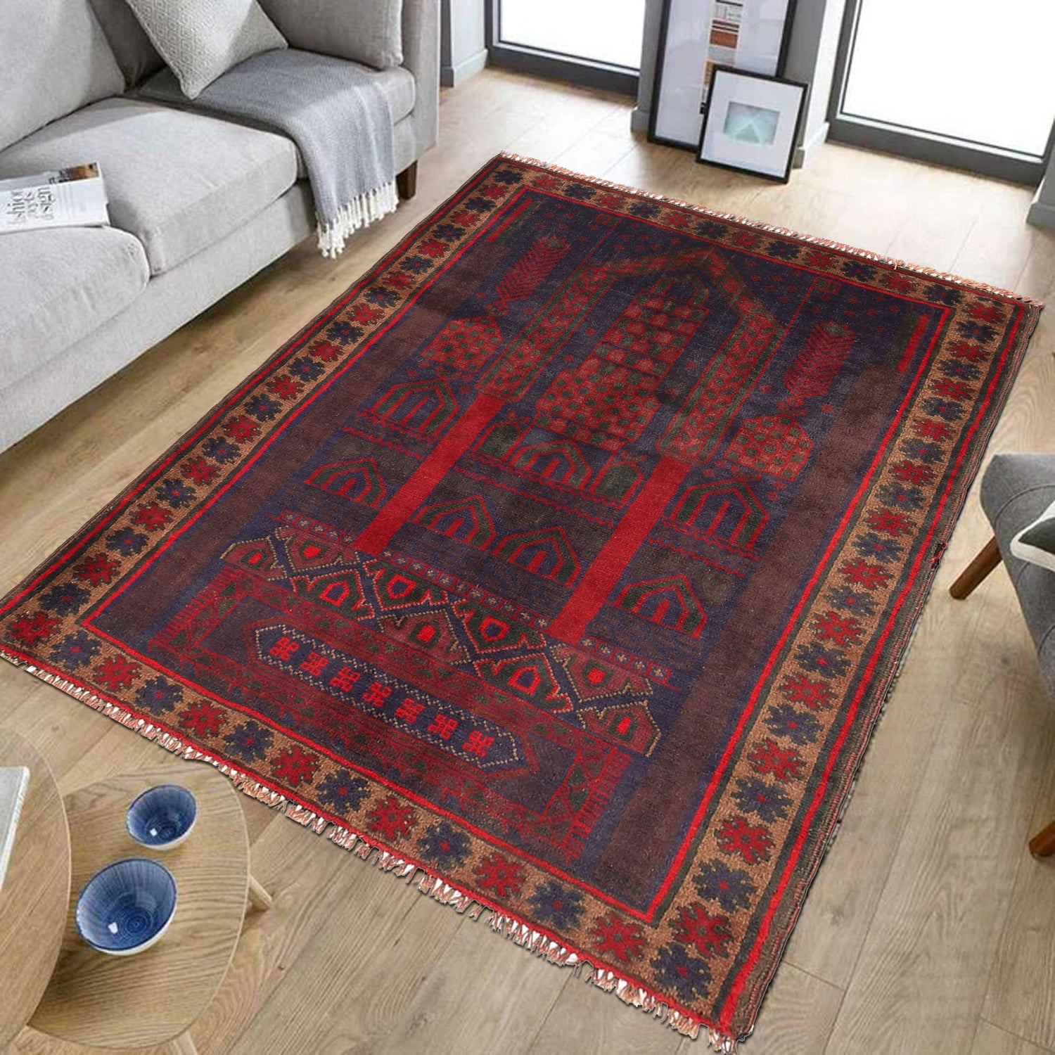 Baluchi Rug Handmade Multi Prayer Design 2x4 ft