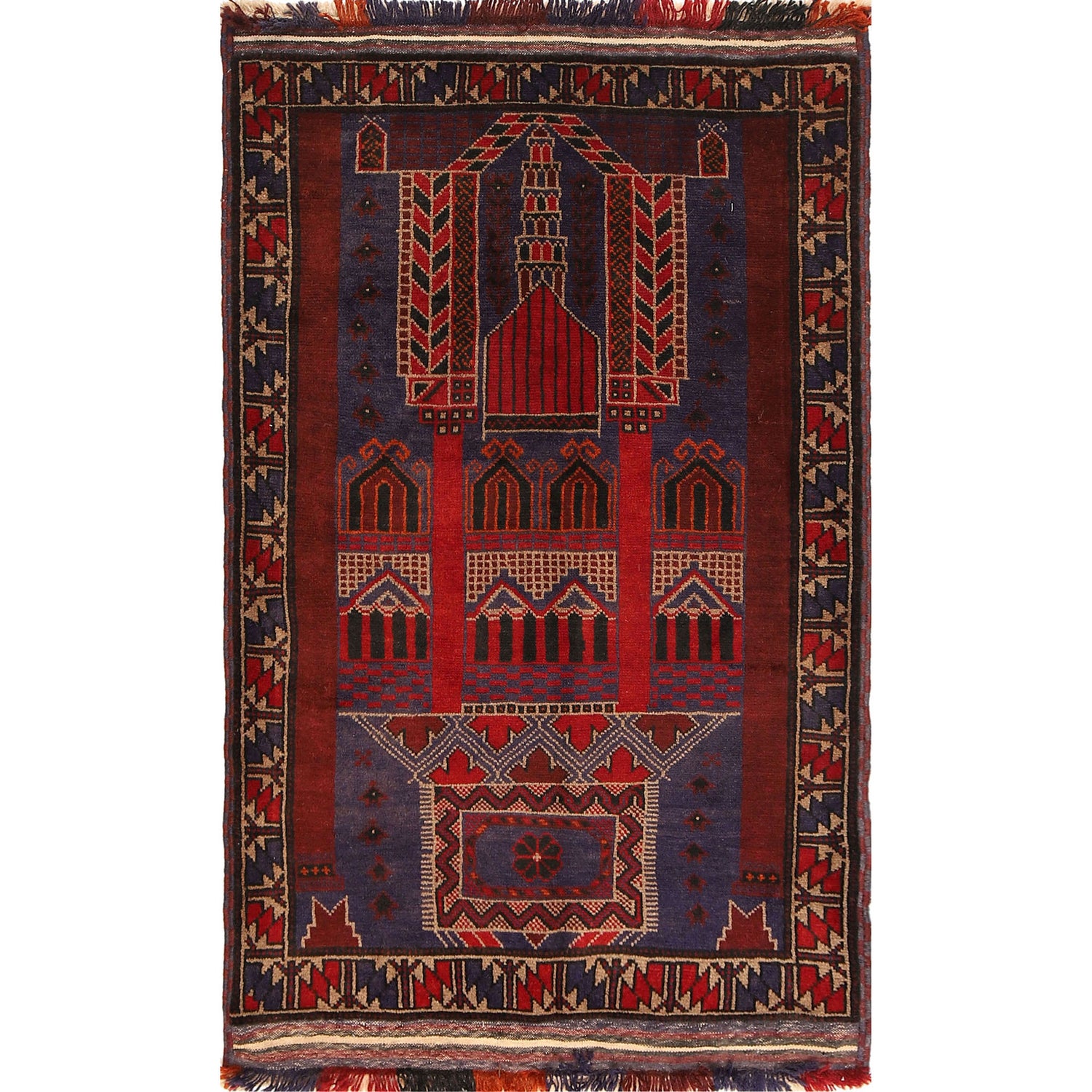 Baluchi Rug Handmade Multi Prayer Design 3x5 ft