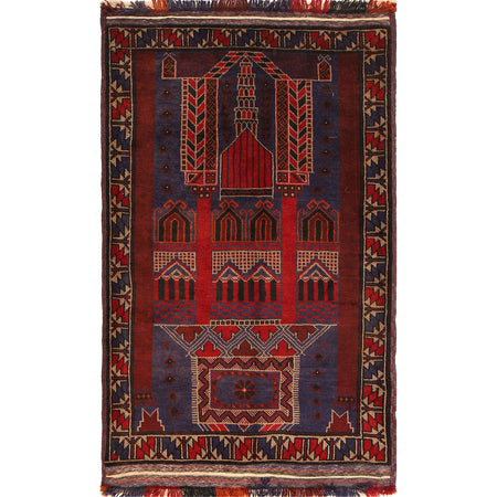 Baluchi Rug Handmade Multi Prayer Design 3x5 ft