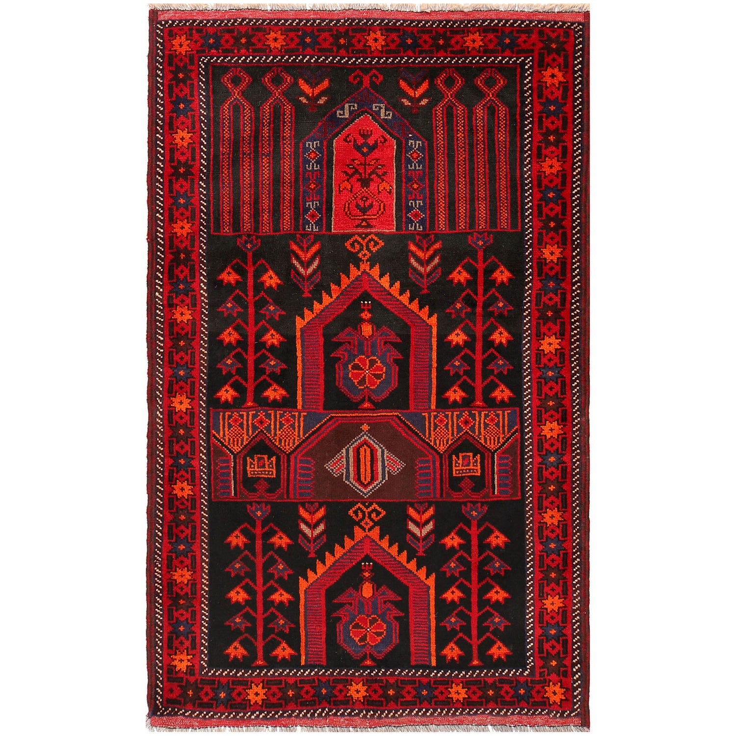 Baluchi Rug Handmade Multi Prayer Design 3x5 ft