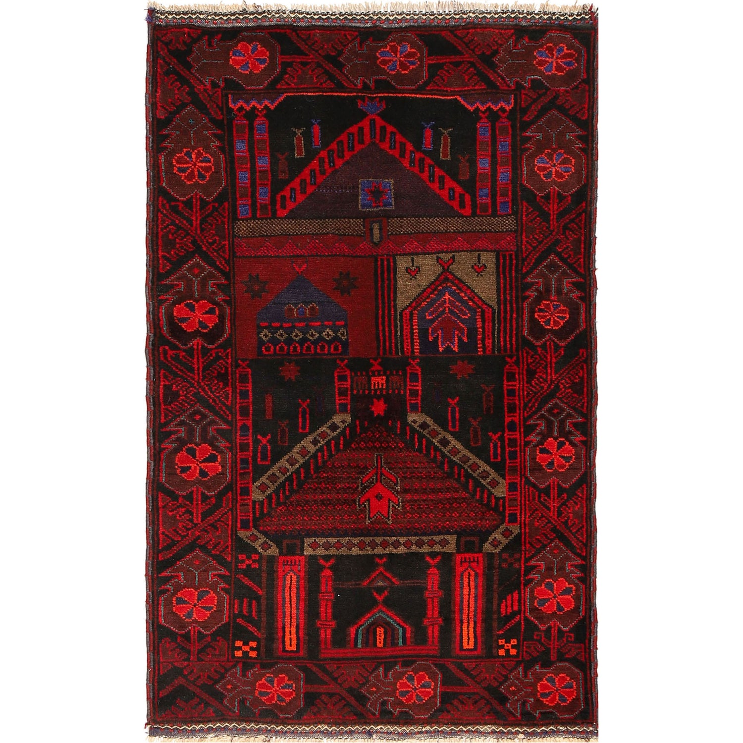 Baluchi Rug Handmade Multi Prayer Design 3x5 ft