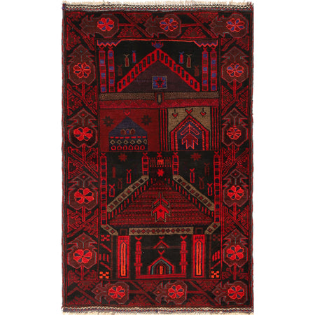 Baluchi Rug Handmade Multi Prayer Design 3x5 ft