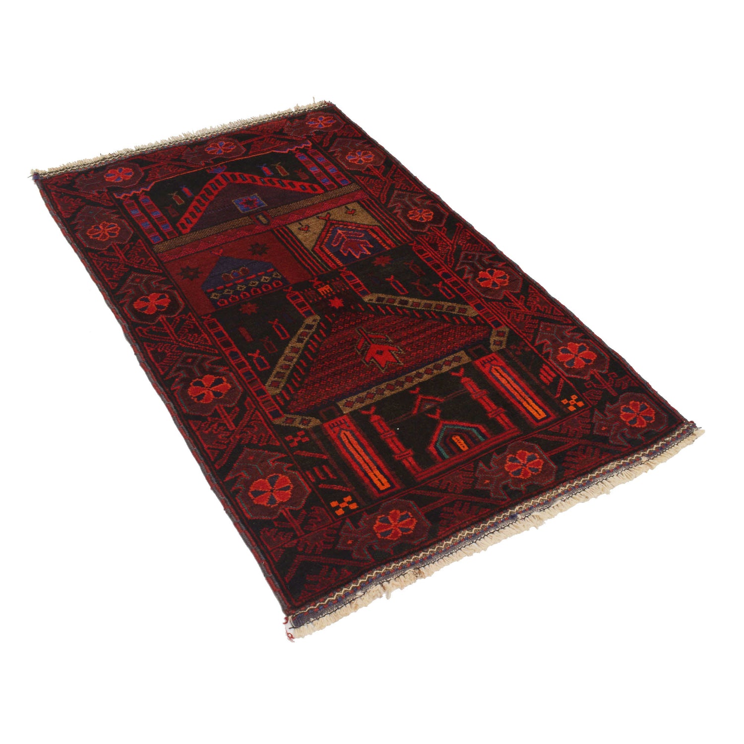 Baluchi Rug Handmade Multi Prayer Design 3x5 ft
