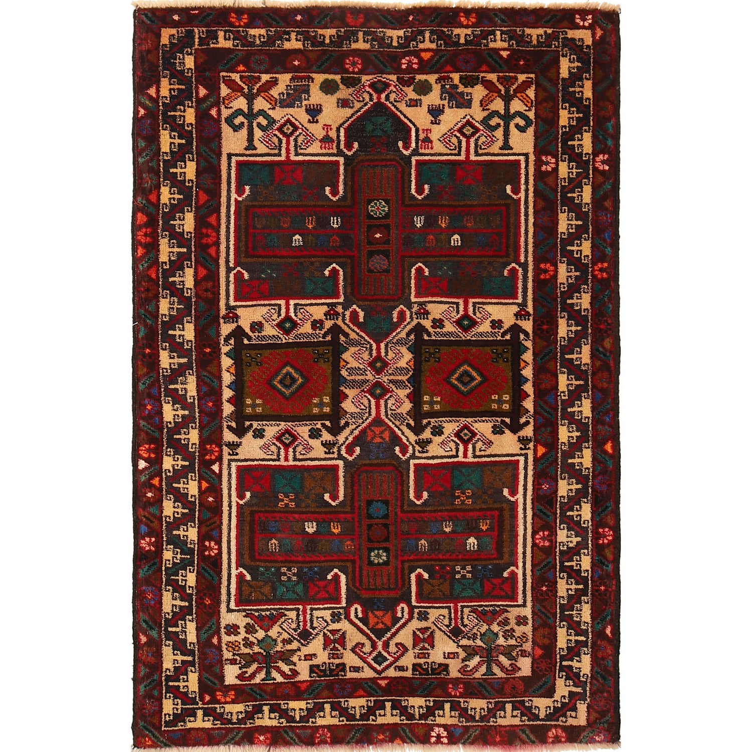 Baluchi Rug Handmade Multi Geometric 3x5 ft