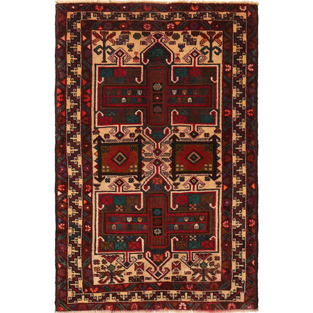 Baluchi Rug Handmade Multi Geometric 3x5 ft