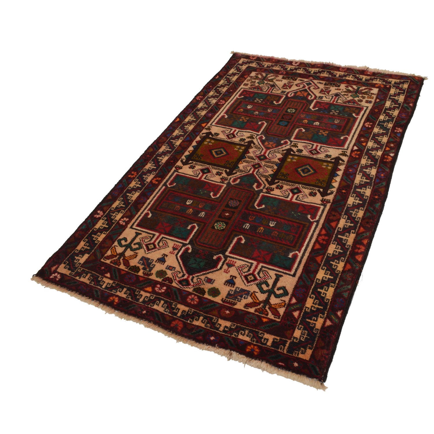Baluchi Rug Handmade Multi Geometric 3x5 ft