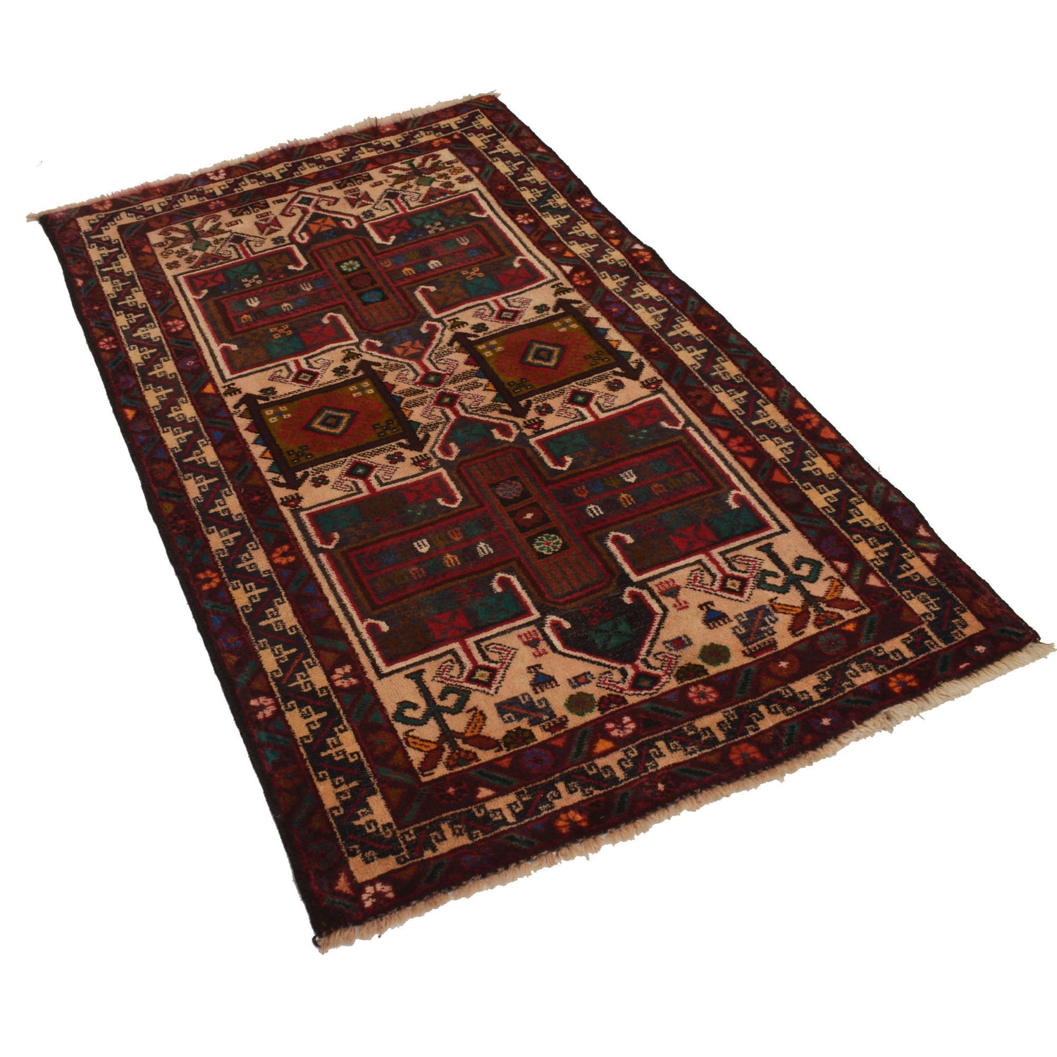 Baluchi Rug Handmade Multi Geometric 3x5 ft