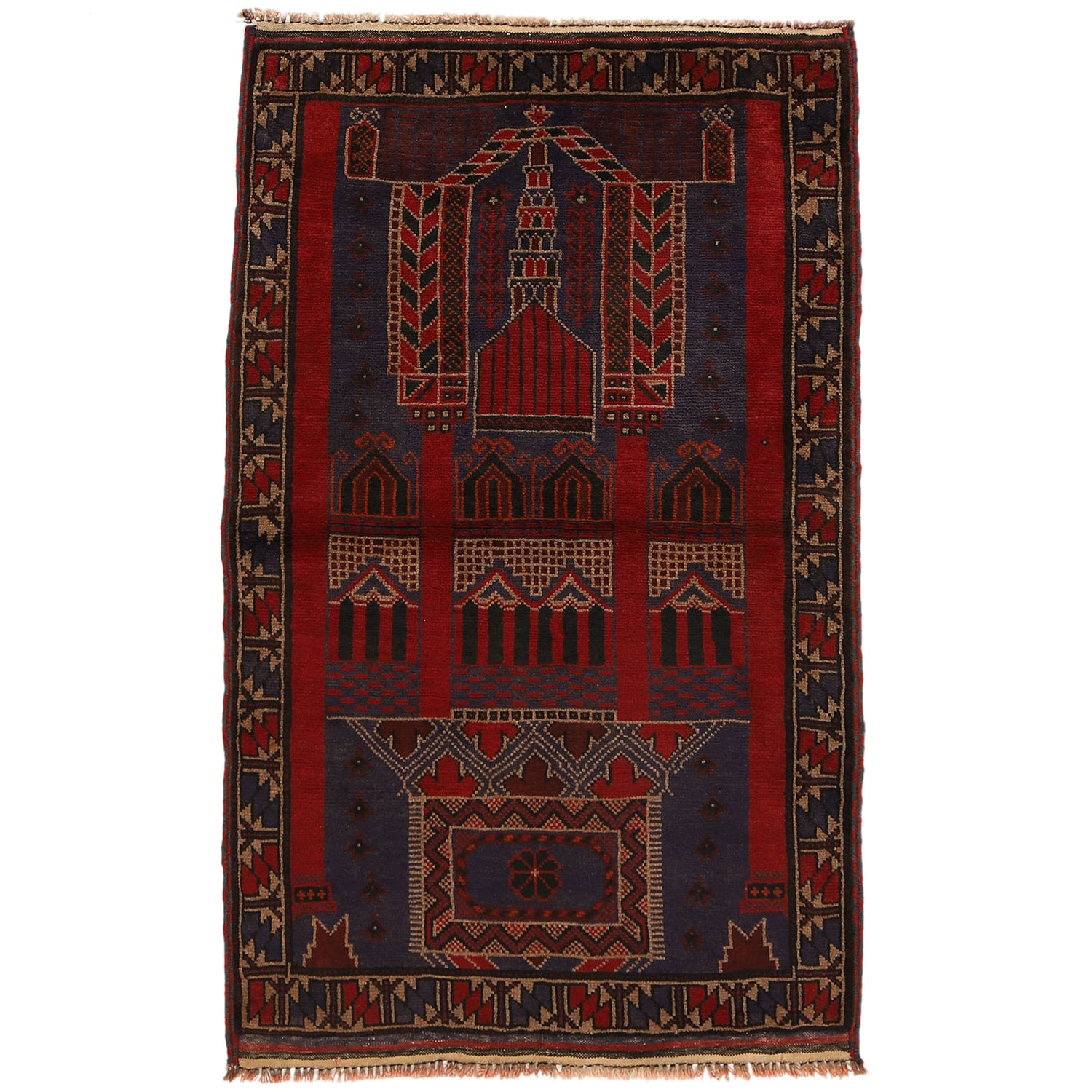Baluchi Rug Handmade Multi Prayer Design 3x5 ft