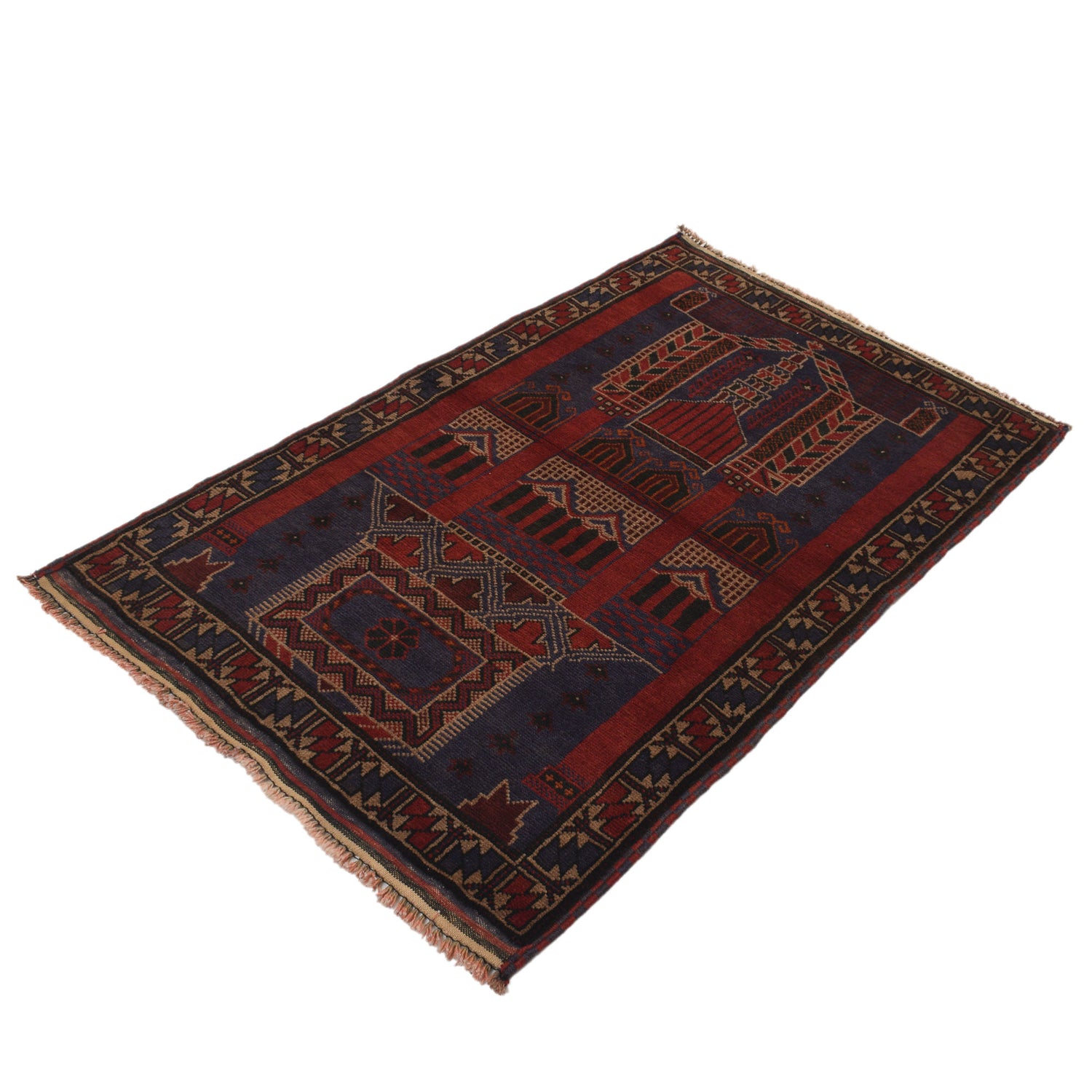 Baluchi Rug Handmade Multi Prayer Design 3x5 ft