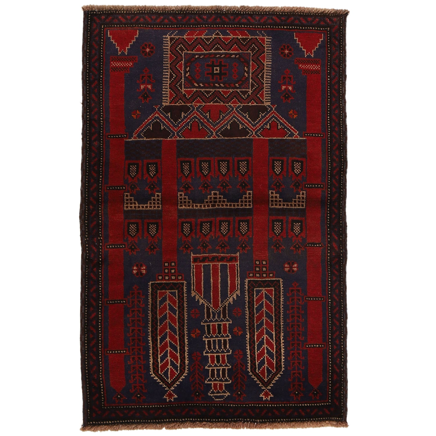 Baluchi Rug Handmade Multi Prayer Design 3x5 ft