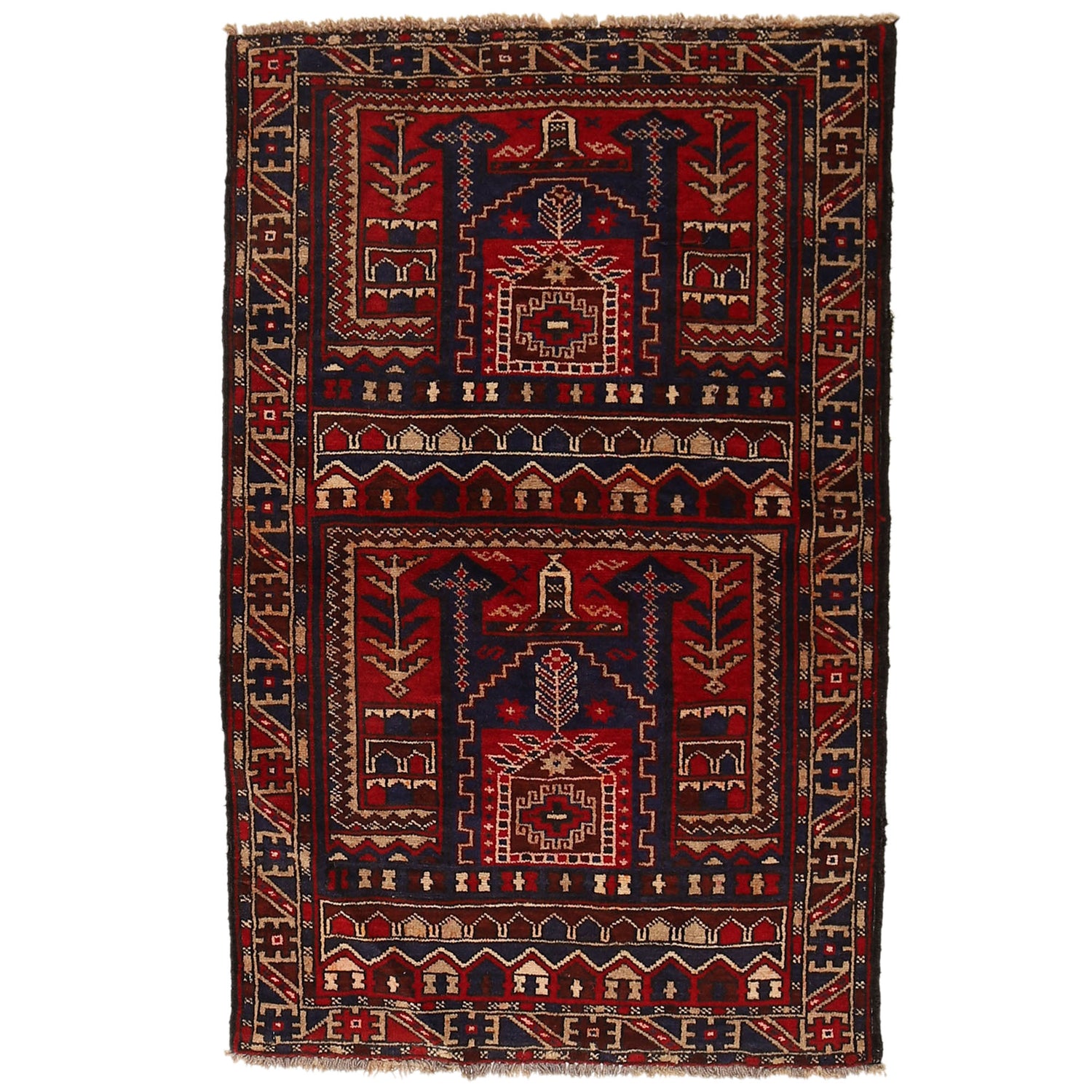 Baluchi Rug Handmade Multi Prayer Design 2x4 ft