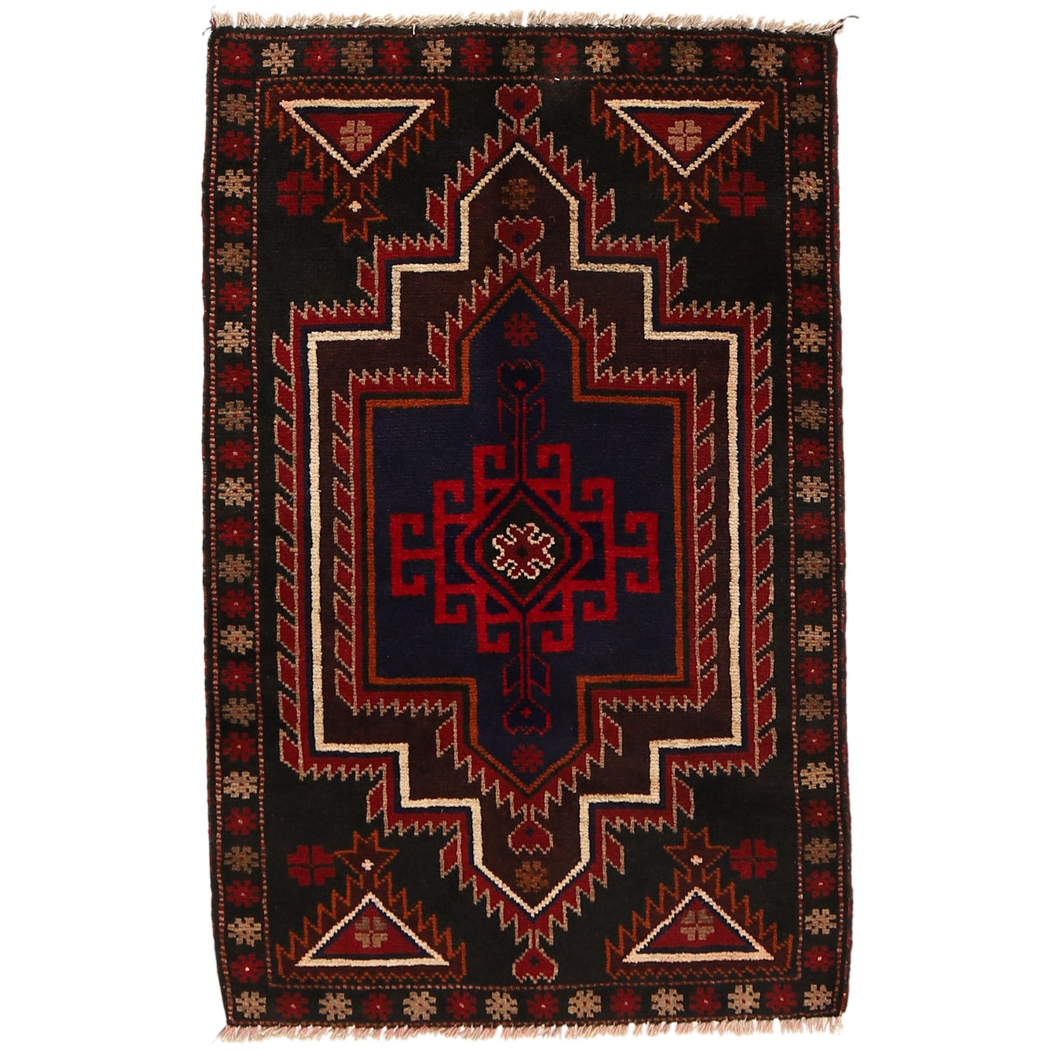 Baluchi Rug Handmade Black Floral 2x4 ft