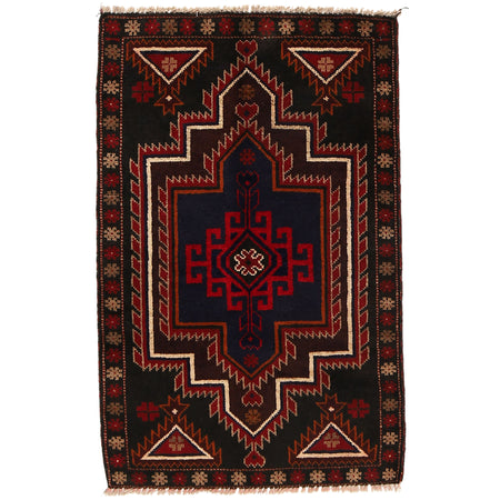 Baluchi Rug Handmade Black Floral 2x4 ft