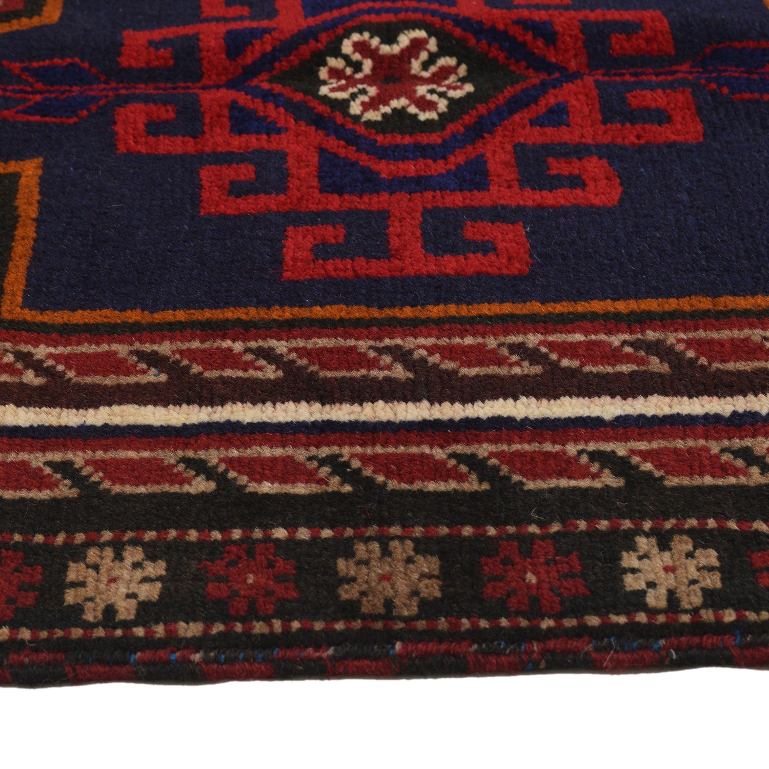 Baluchi Rug Handmade Black Floral 2x4 ft