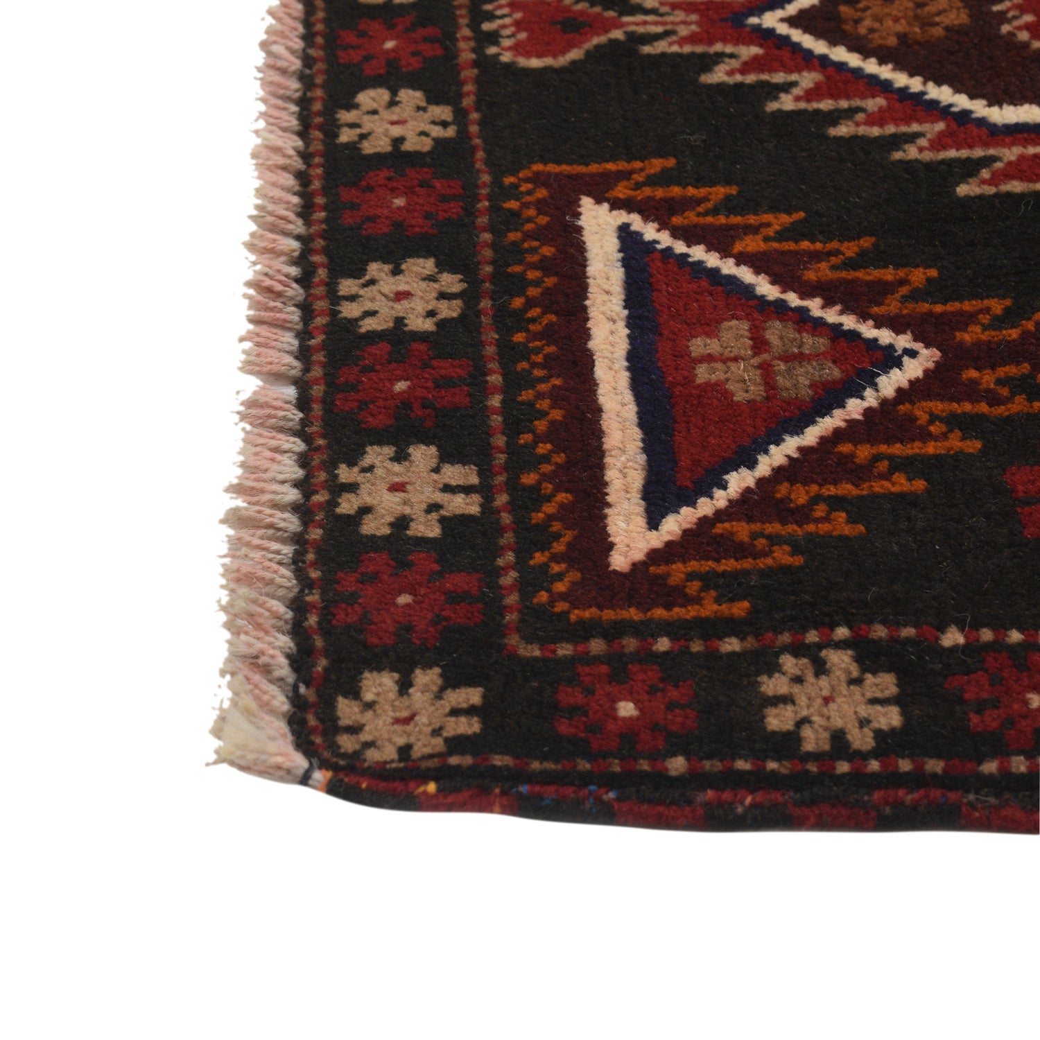 Baluchi Rug Handmade Black Floral 2x4 ft
