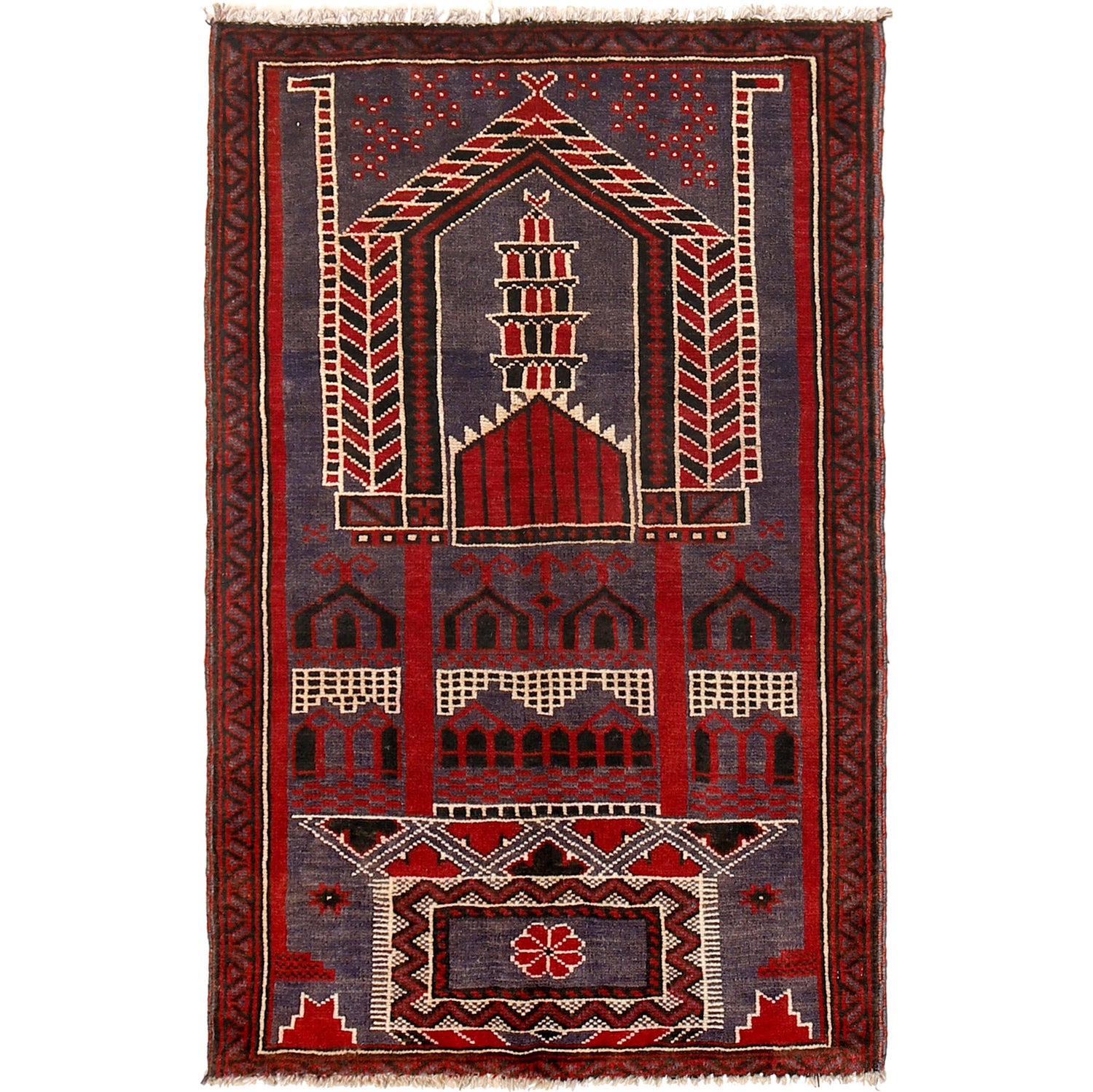 Baluchi Rug Handmade Multi Prayer Design 3x5 ft