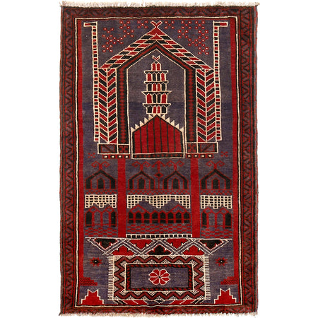 Baluchi Rug Handmade Multi Prayer Design 3x5 ft