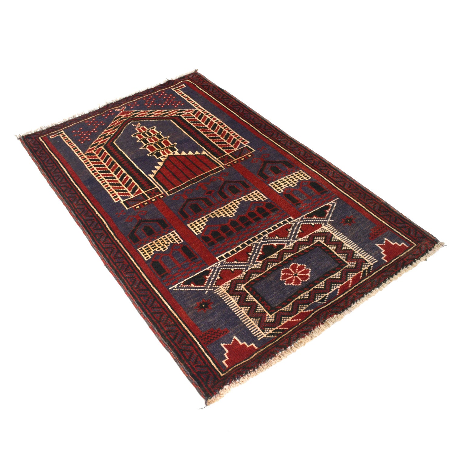 Baluchi Rug Handmade Multi Prayer Design 3x5 ft