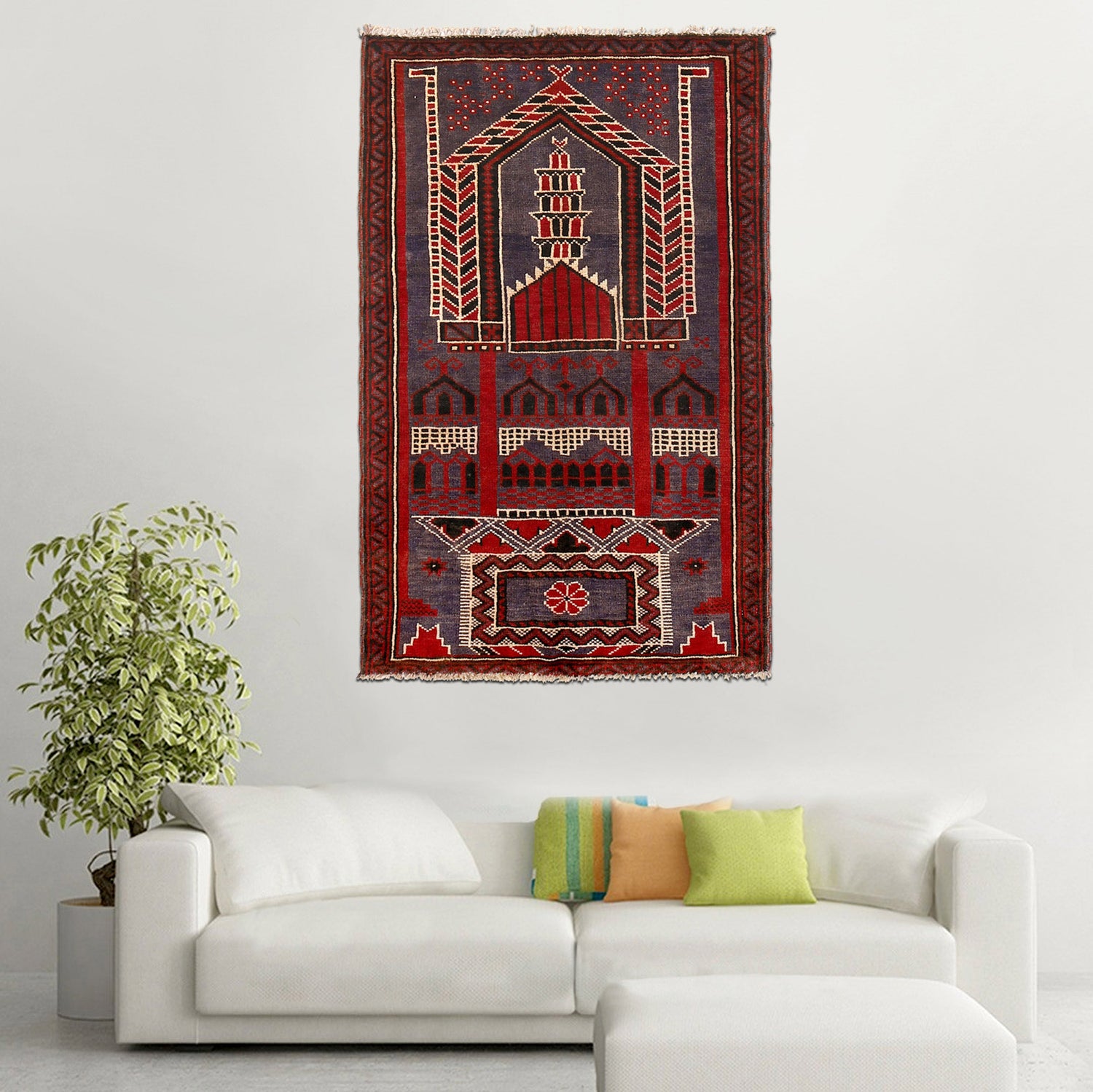 Baluchi Rug Handmade Multi Prayer Design 3x5 ft