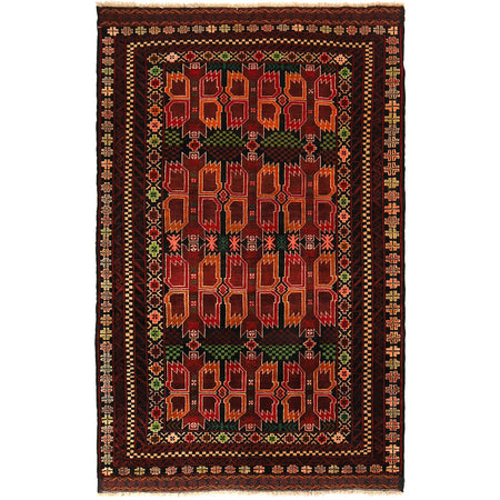 Baluchi Rug Handmade Multi Geometric 4x6 ft