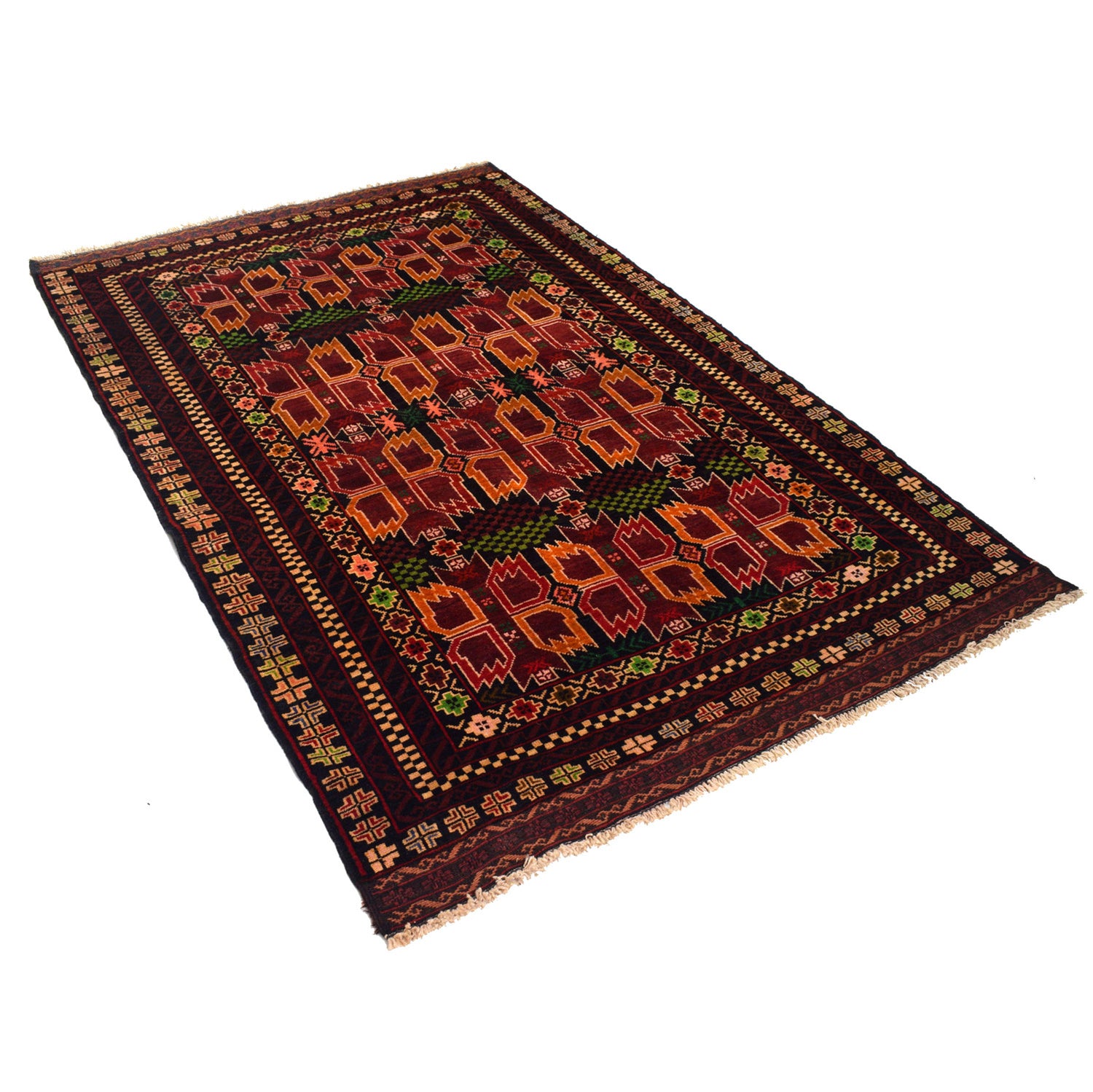 Baluchi Rug Handmade Multi Geometric 4x6 ft