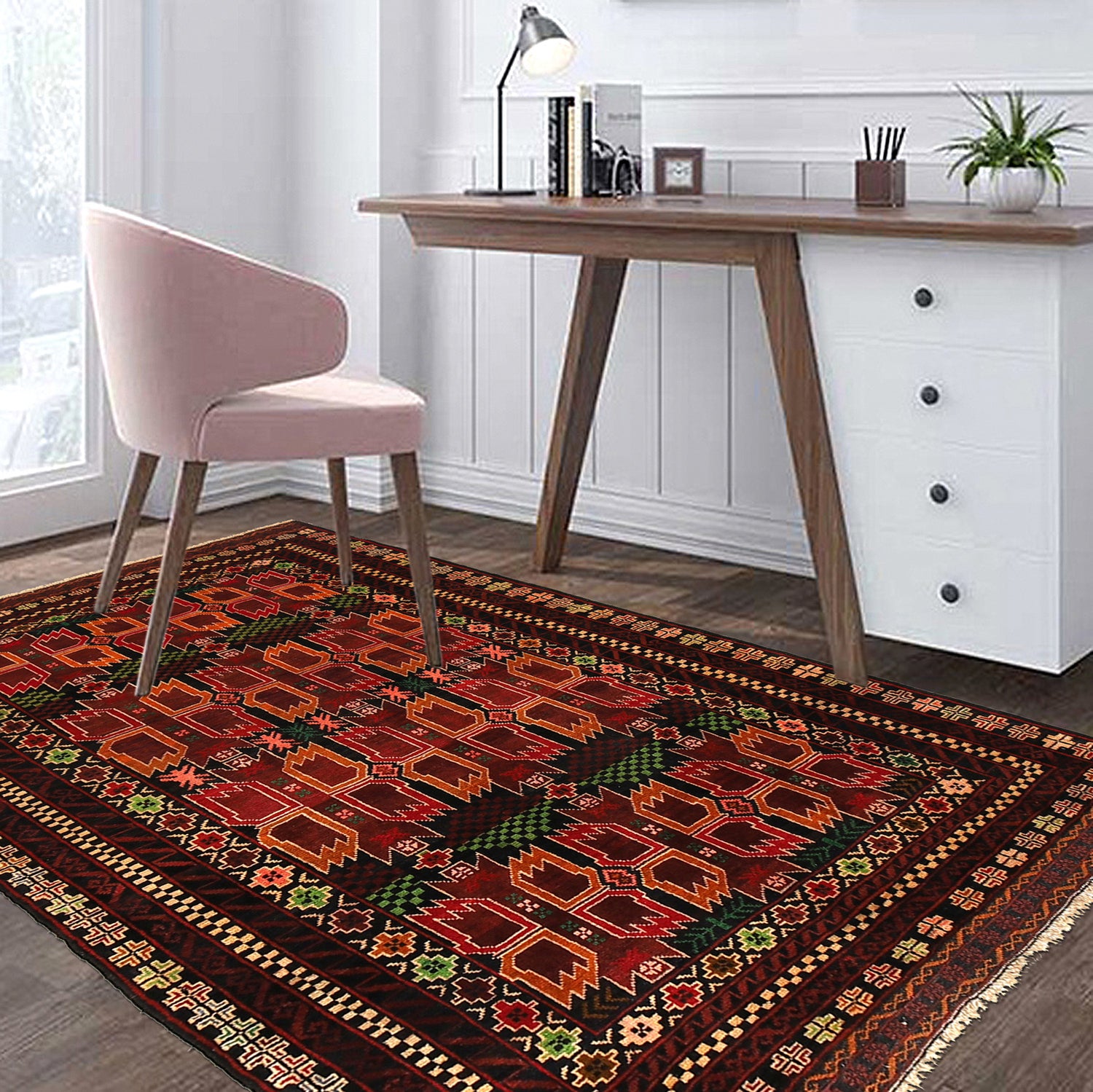 Baluchi Rug Handmade Multi Geometric 4x6 ft