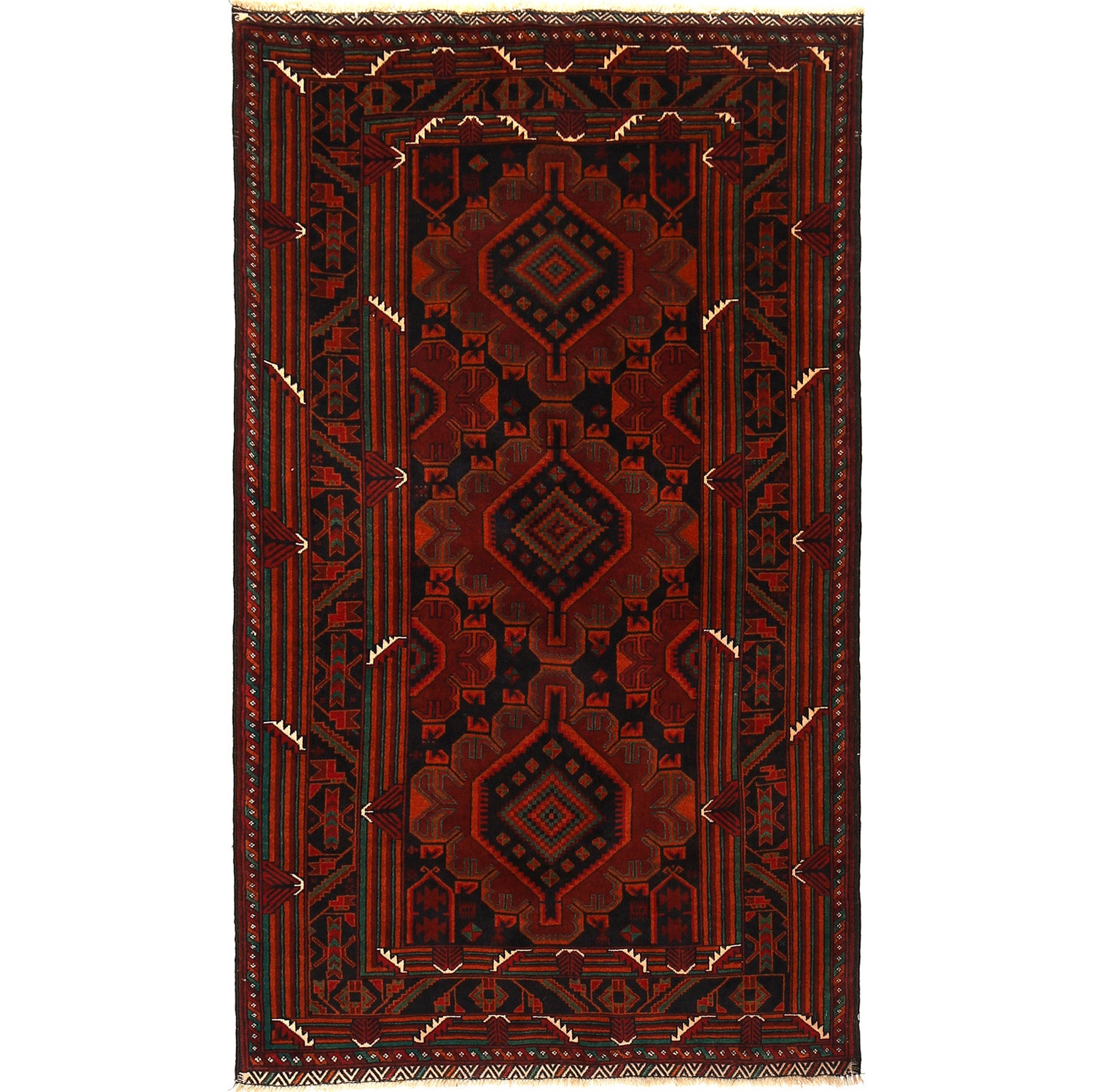 Baluchi Rug Handmade Multi Geometric 4x6 ft
