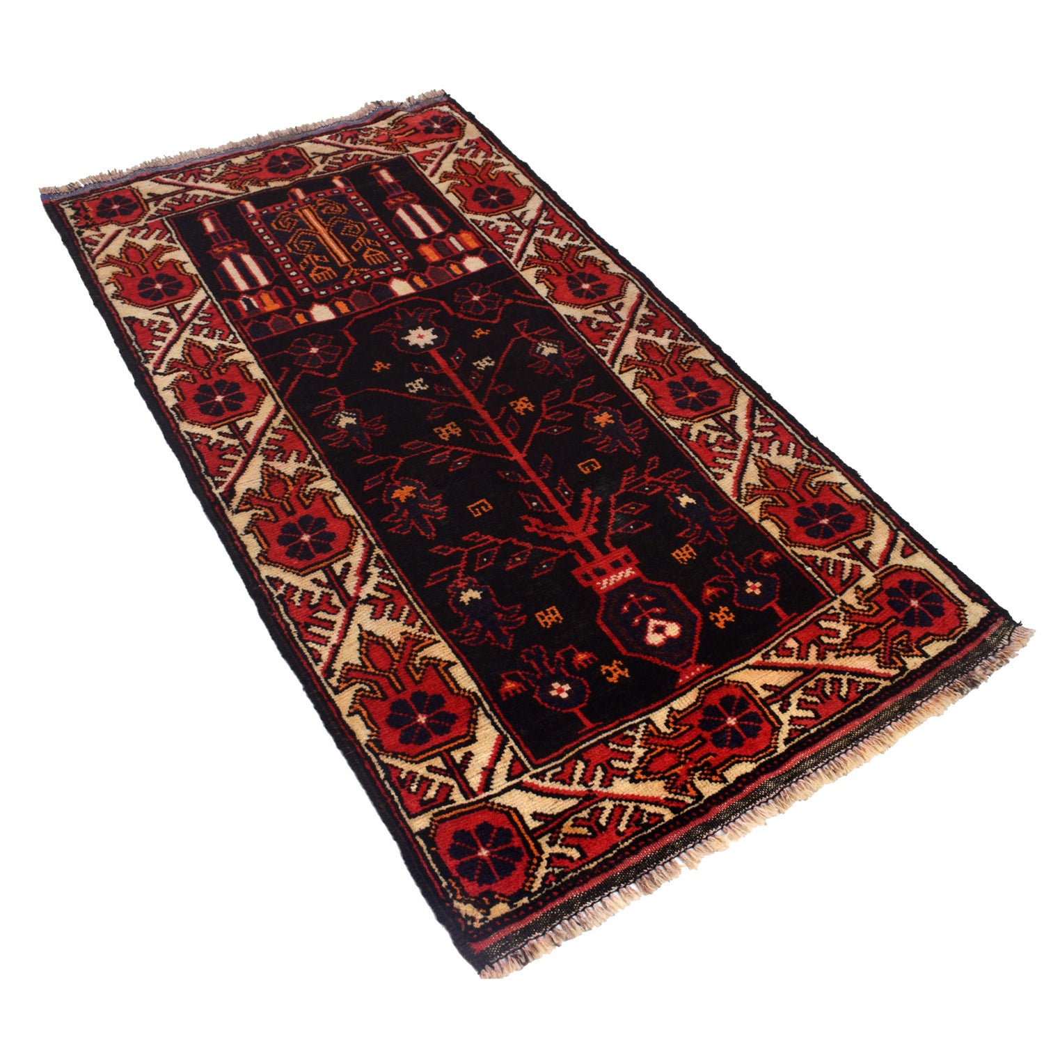 Baluchi Rug Handmade Black Prayer Design 3x5 ft