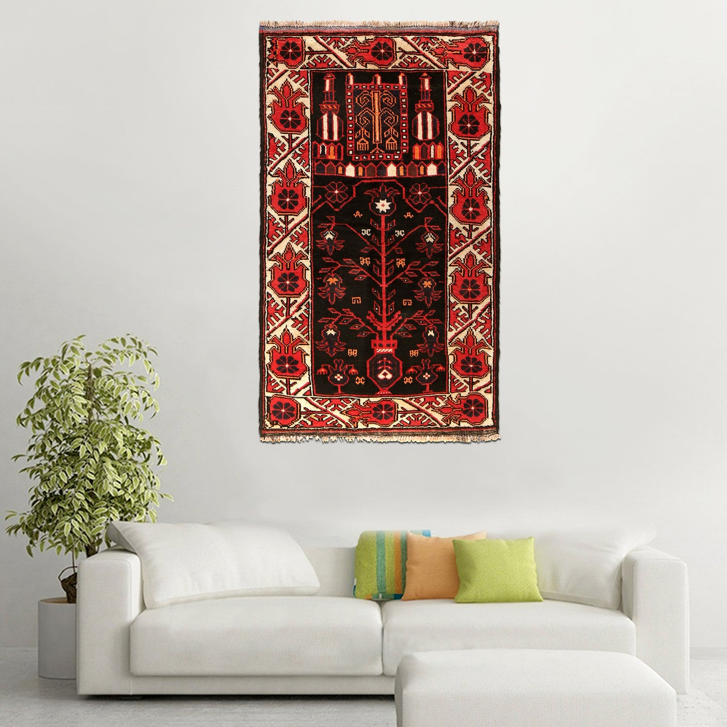 Baluchi Rug Handmade Black Prayer Design 3x5 ft