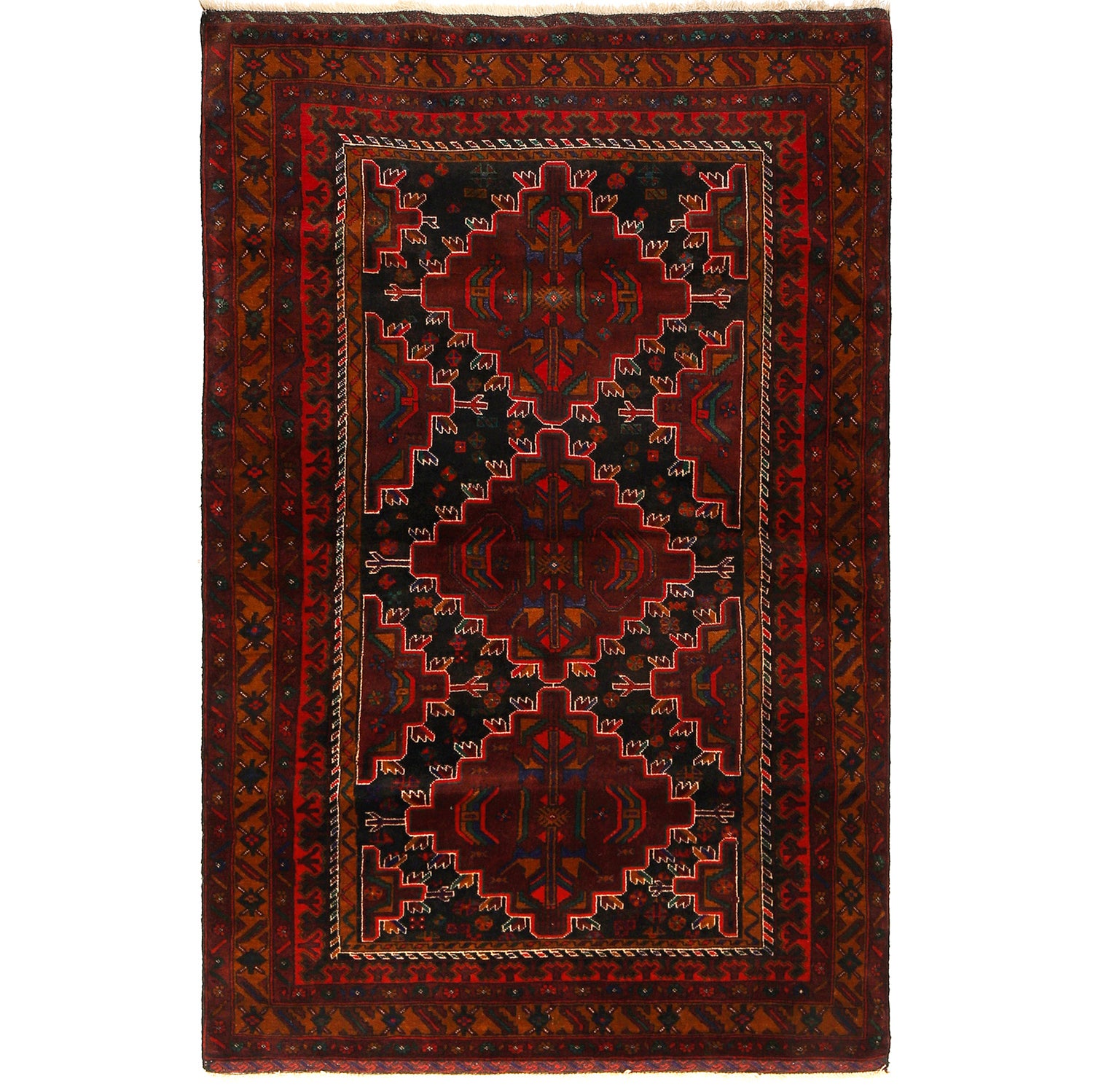 Baluchi Rug Handmade Multi Geometric 4x6 ft