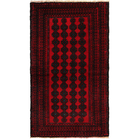 Baluchi Rug Handmade Red Geometric 3x5 ft