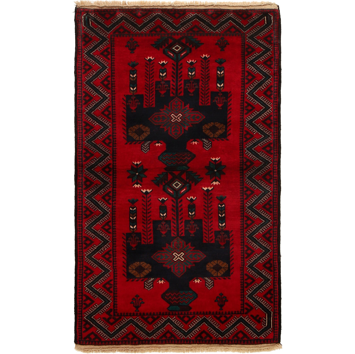 Baluchi Rug Handmade Red Geometric 3x5 ft