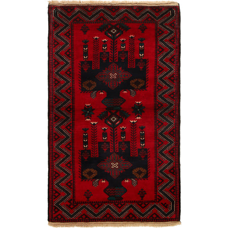 Baluchi Rug Handmade Red Geometric 3x5 ft