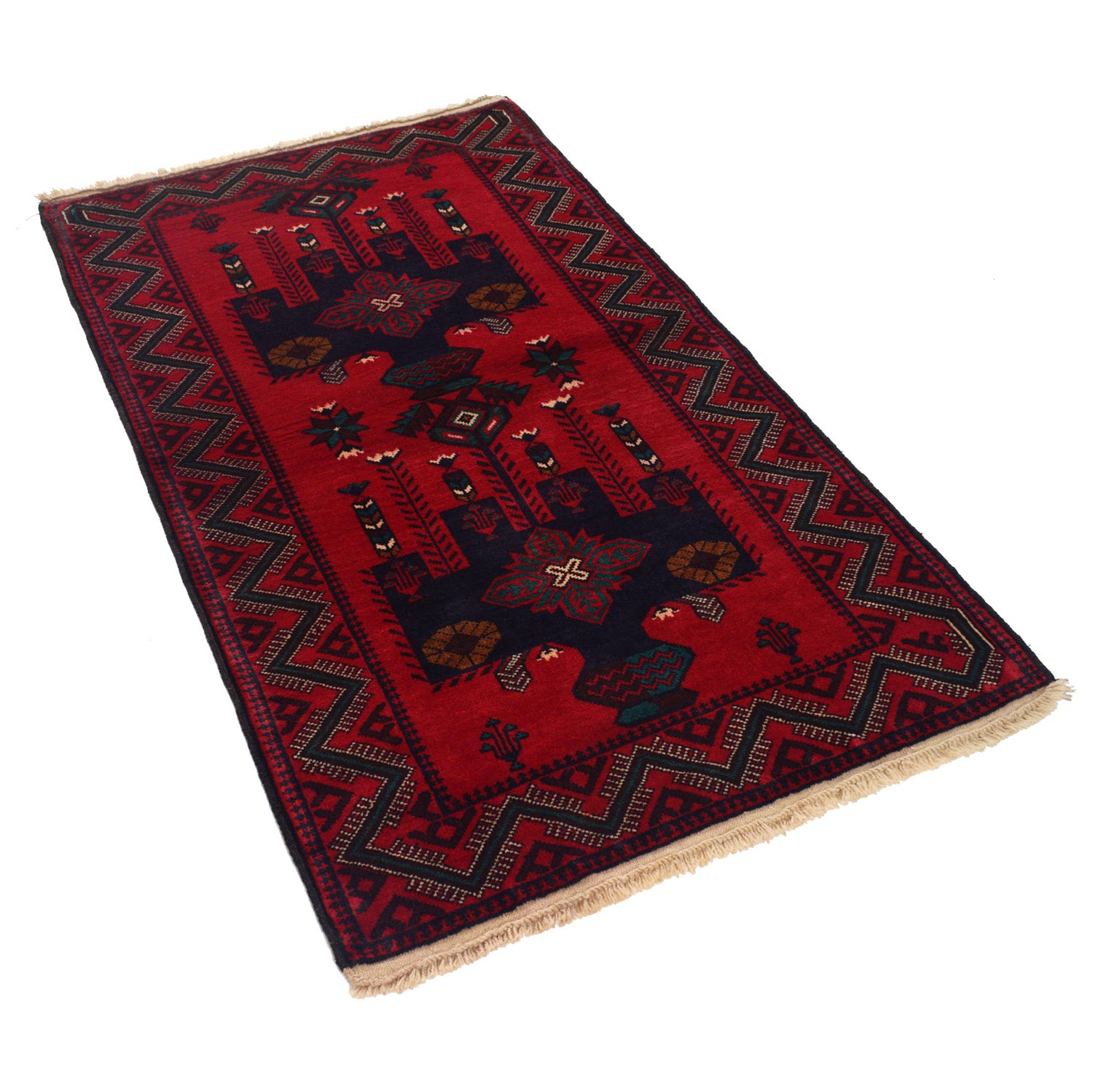 Baluchi Rug Handmade Red Geometric 3x5 ft