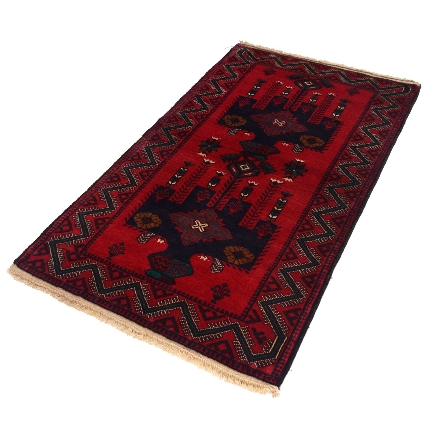 Baluchi Rug Handmade Red Geometric 3x5 ft