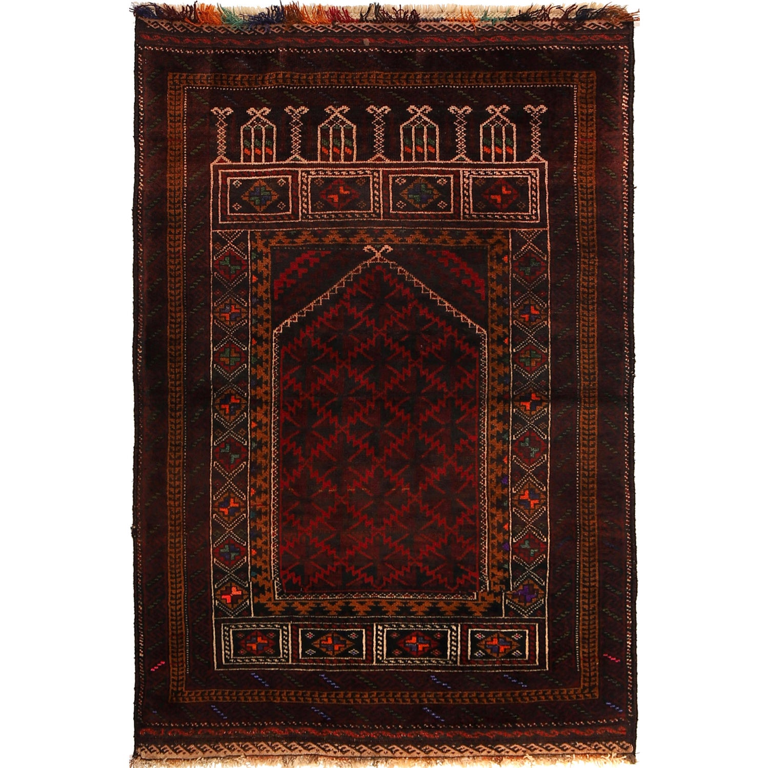 Baluchi Rug Handmade Multi Prayer Design 3x5 ft