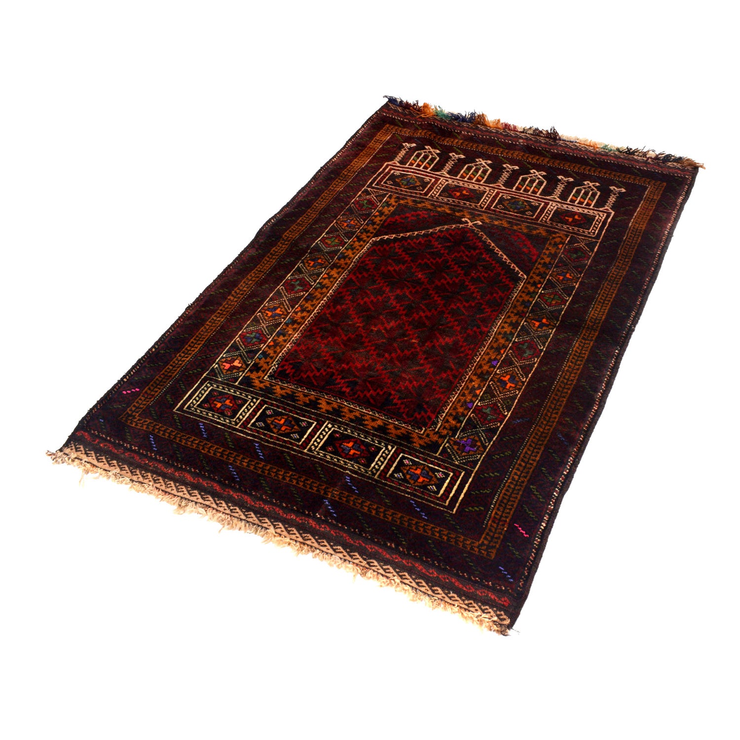 Baluchi Rug Handmade Multi Prayer Design 3x5 ft
