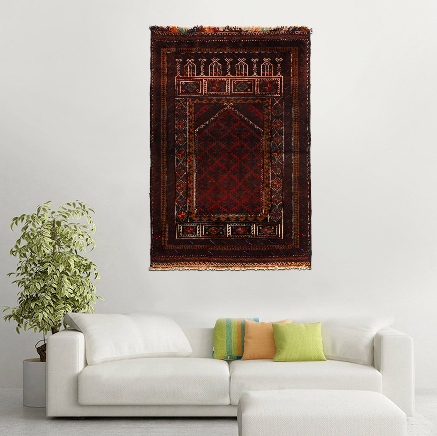 Baluchi Rug Handmade Multi Prayer Design 3x5 ft