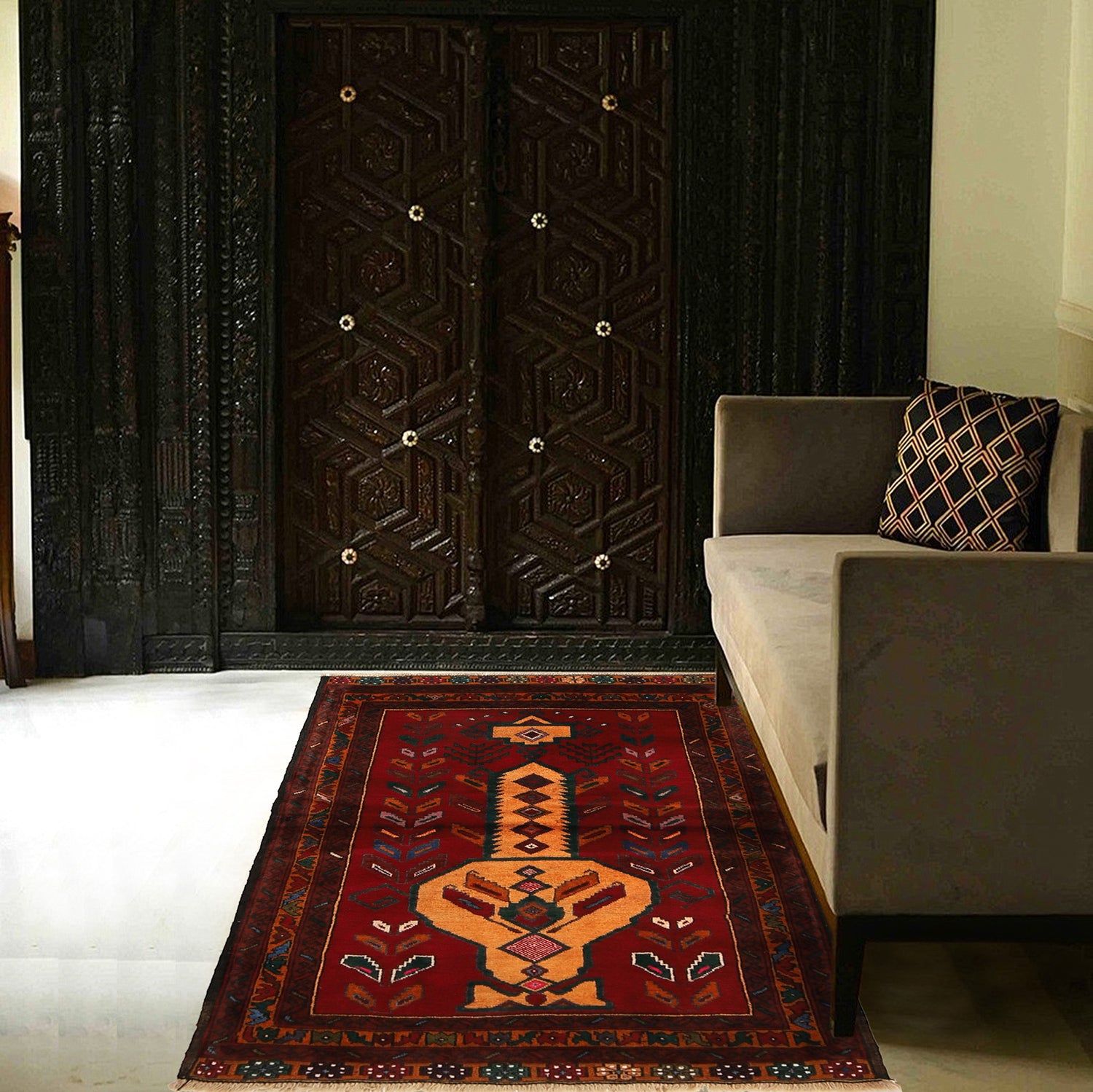Baluchi Rug Handmade Multi Geometric 2x4 ft
