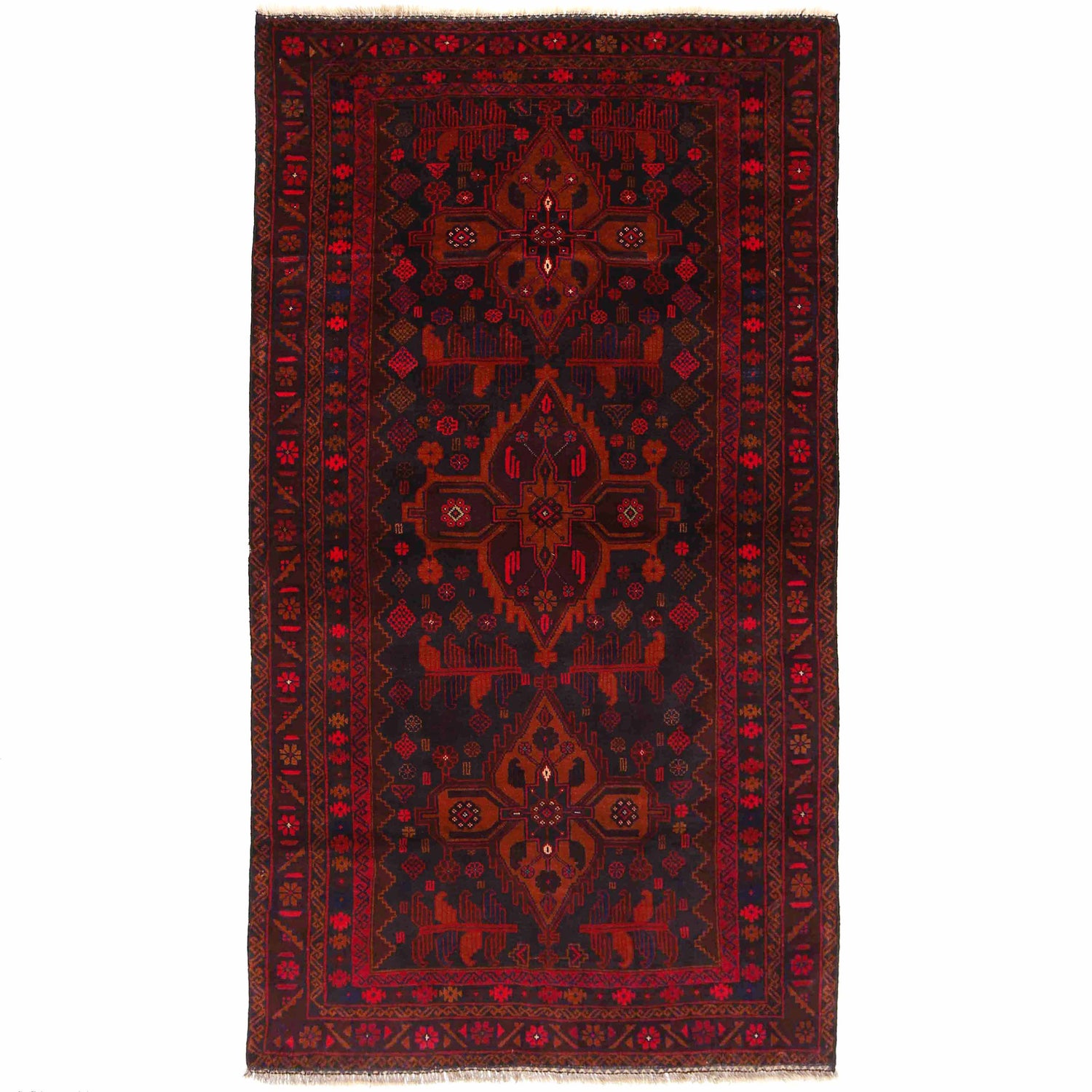 Baluchi Rug Handmade Multi Geometric 4x7 ft