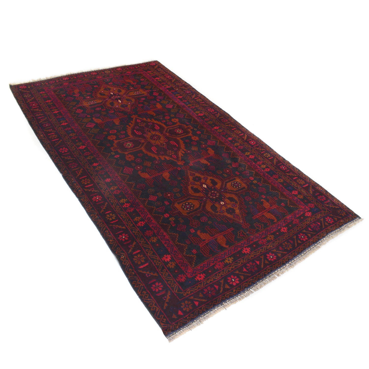 Baluchi Rug Handmade Multi Geometric 4x7 ft