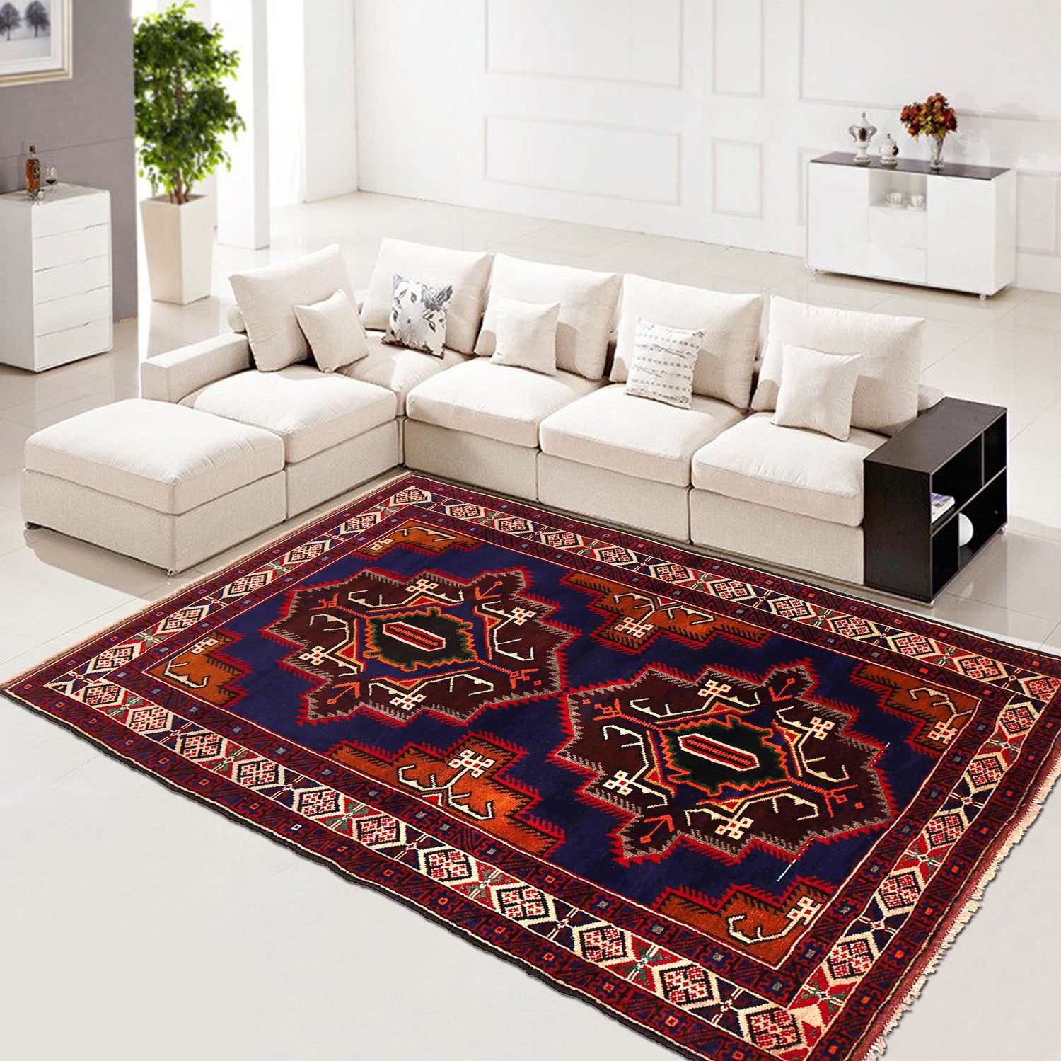 Baluchi Rug Handmade Multi Geometric 4x6 ft