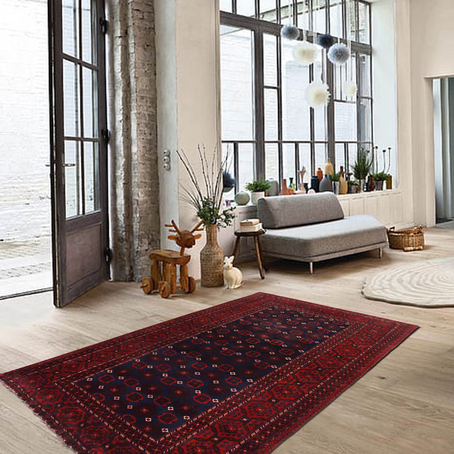 Baluchi Rug Handmade Multi Geometric 4x7 ft