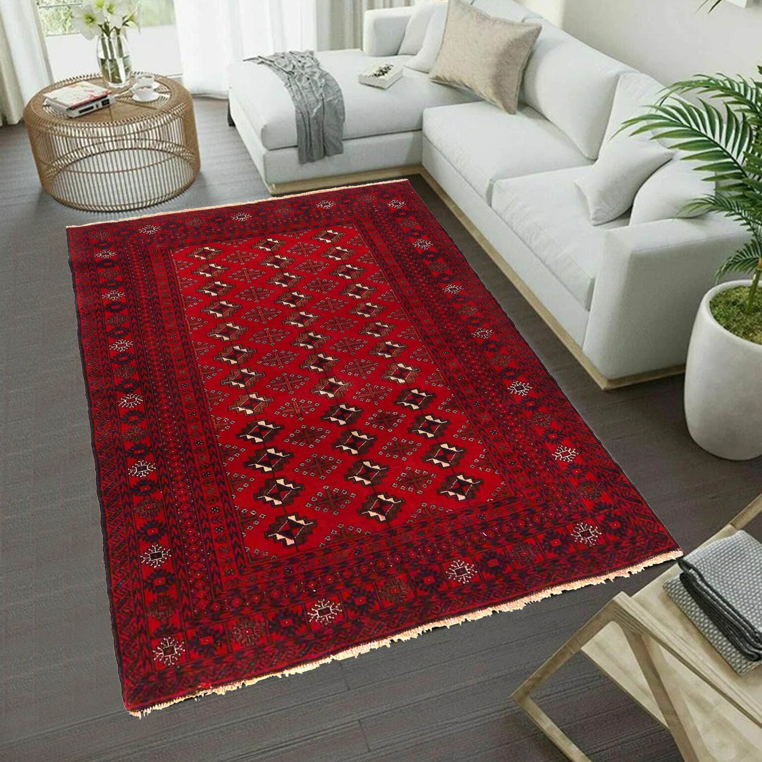 Baluchi Rug Handmade Red Geometric 4x6 ft