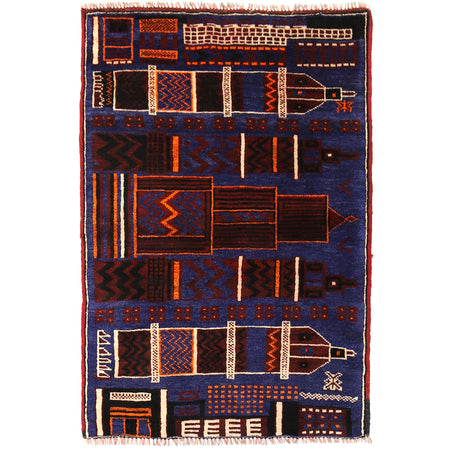 Pictorial Rug Handmade Blue Design