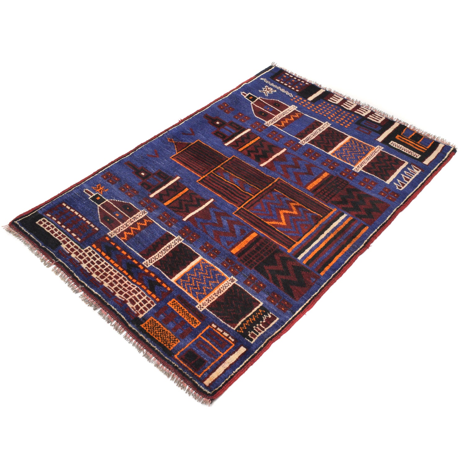 Pictorial Rug Handmade Blue Design