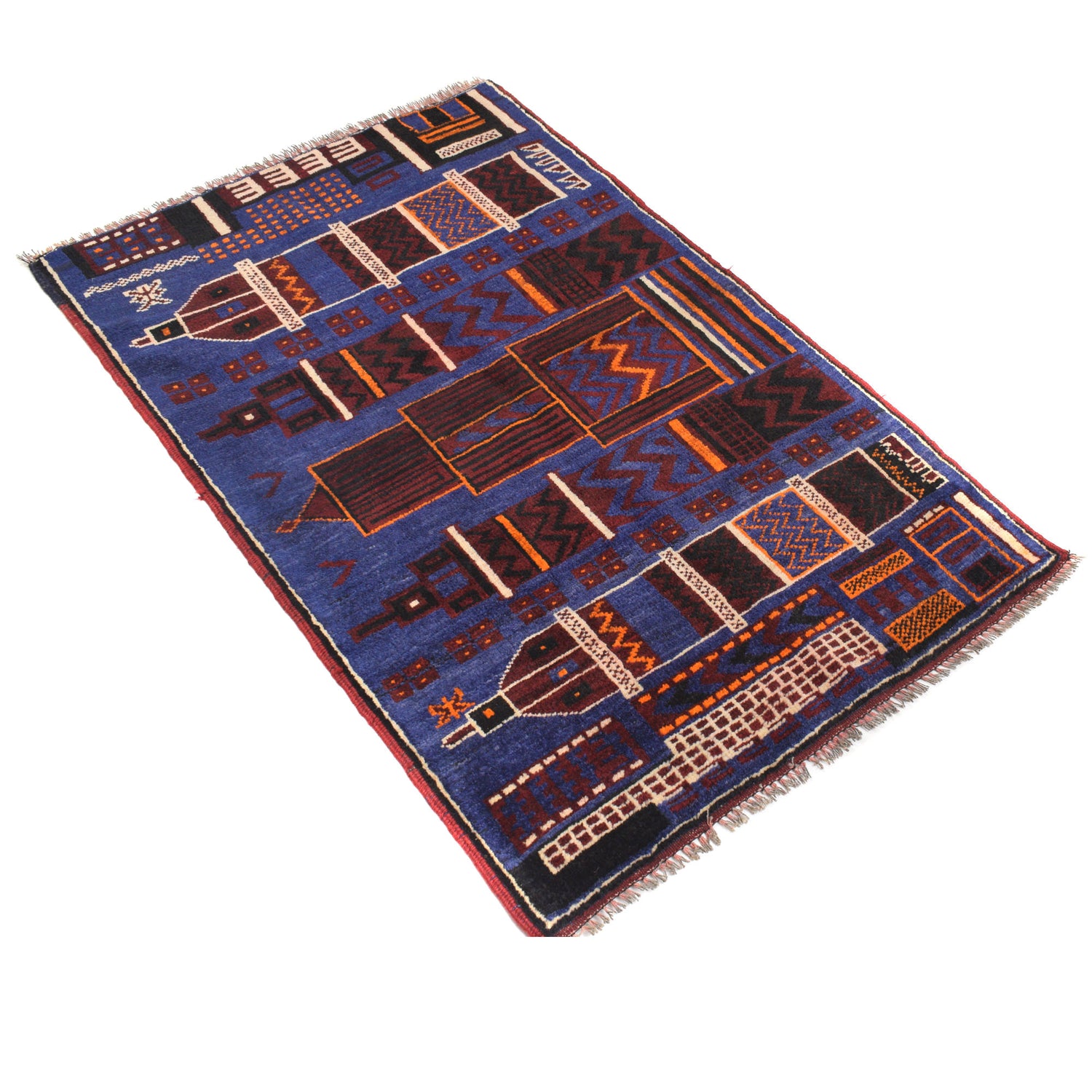 Pictorial Rug Handmade Blue Design