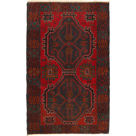 Baluchi Rug Handmade Multi Geometric 3x5 ft
